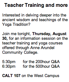 Anne Arundel Community College Yoga Teacher Training
